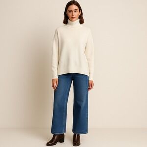 Spring + Mercer 100% Cashmere Turtleneck Sweater – Women's Medium – Frost White